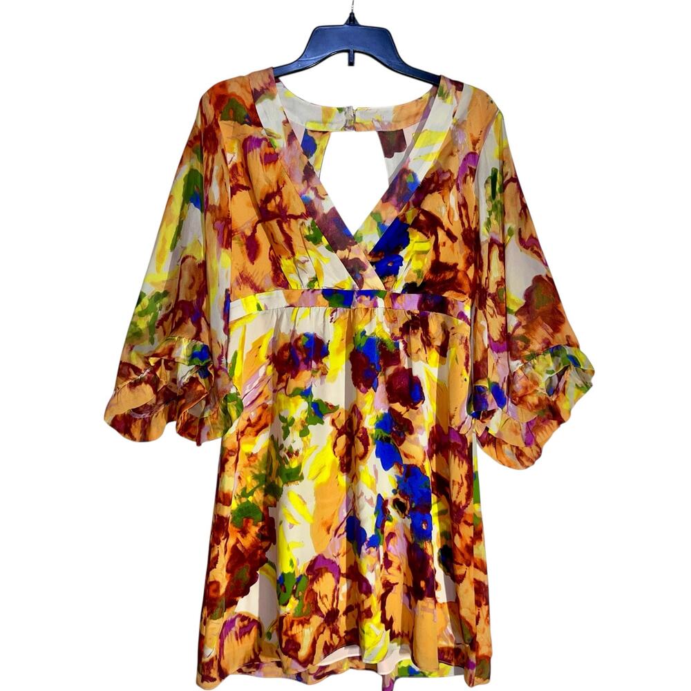 Maeve Mini Dress Deloria Silk Kimono Sleeve Anthropologie - Picture 2 of 12